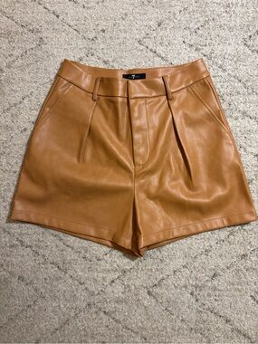 7 For All Mankind High-Waist Pleated Faux Leather Shorts Tan Size Small